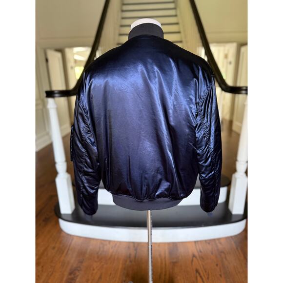 ZARA MAN Blue Satin Bomber Jacket Fall Winter Modern Urban StreetStyle Alt Indie - Picture 4 of 10